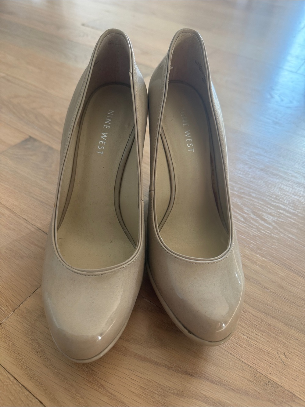 Nine West Beige Patent Round-Toe wedge